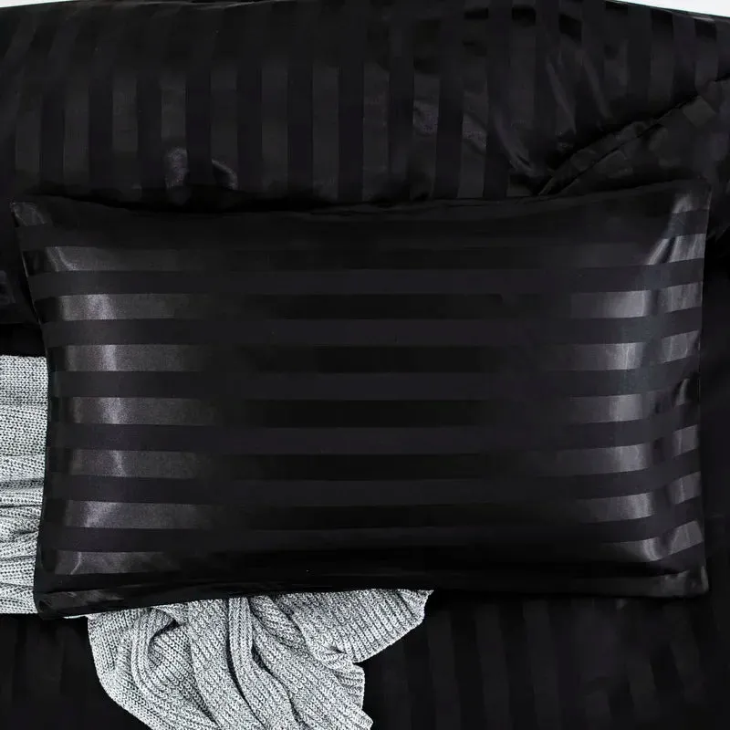 Luxury Satin Striped Duvet Cover Set with Zipper Closure & Pillow Cases