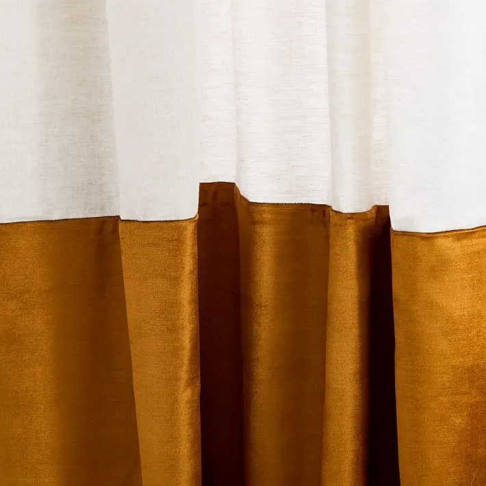 Luxury Two Tone Plain Velvet Curtain Off White and Brown