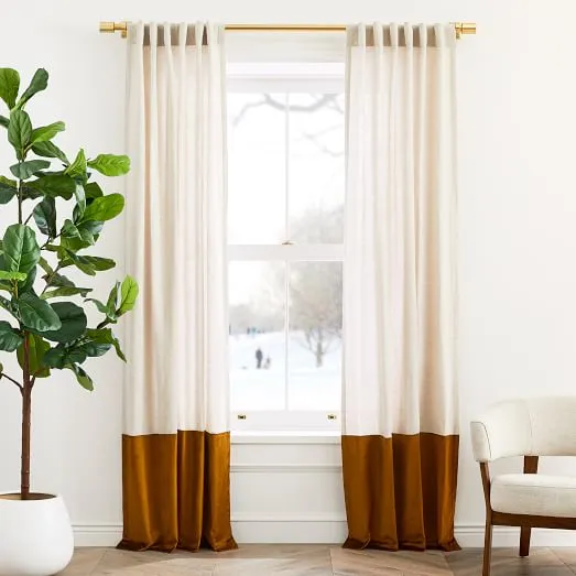 Luxury Two Tone Plain Velvet Curtain Off White and Brown