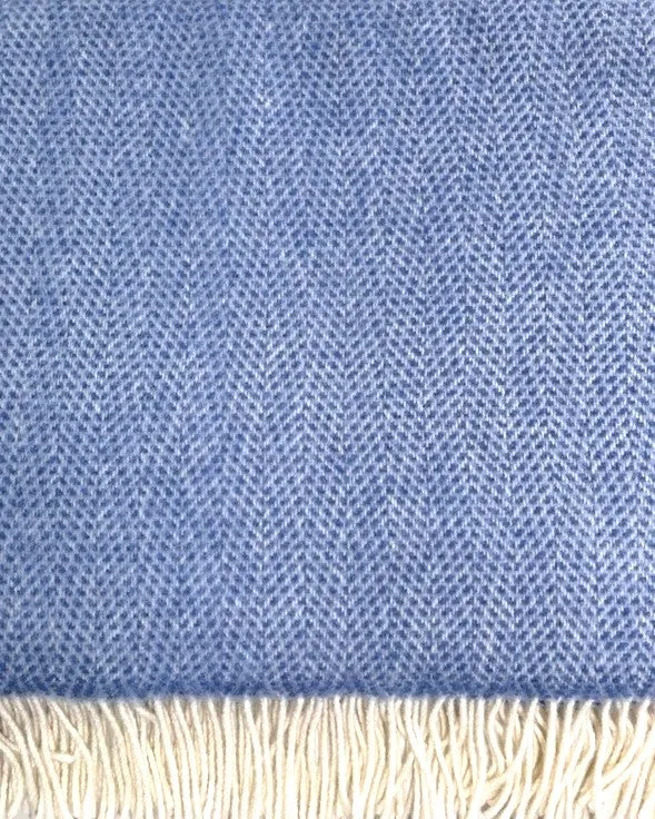 Merino and Cashmere Throw - Sea Blues Herringbone - John Hanly