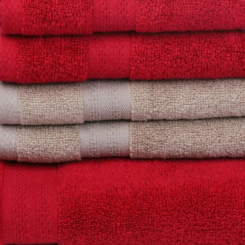 Miorah Hand & Face Towel Combo (Beige & Red) - Six Piece Set