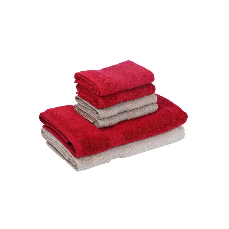 Miorah Hand & Face Towel Combo (Beige & Red) - Six Piece Set