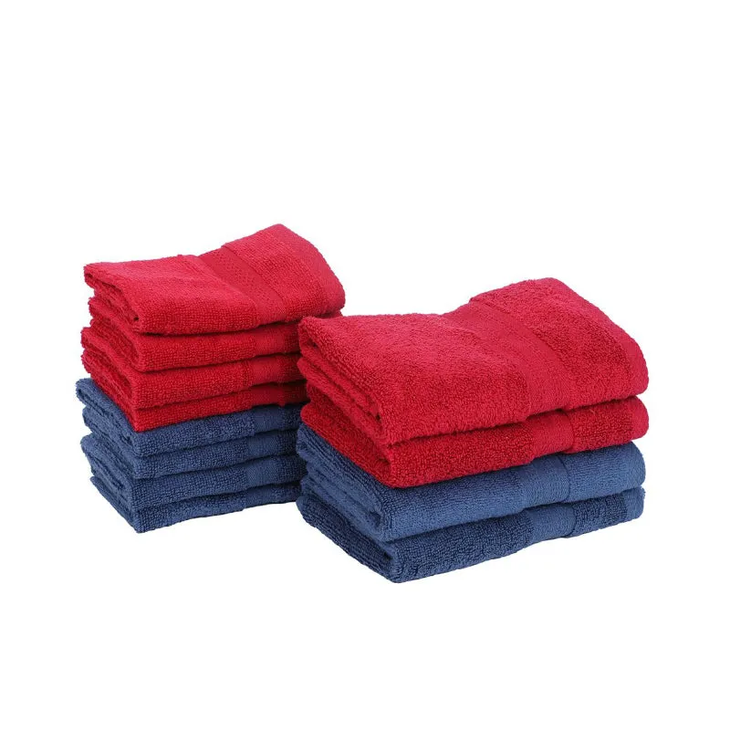 Miorah Hand & Face Towel Combo (Red & Blue) - Set Of Twelve