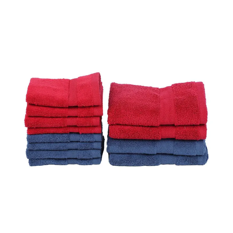 Miorah Hand & Face Towel Combo (Red & Blue) - Set Of Twelve