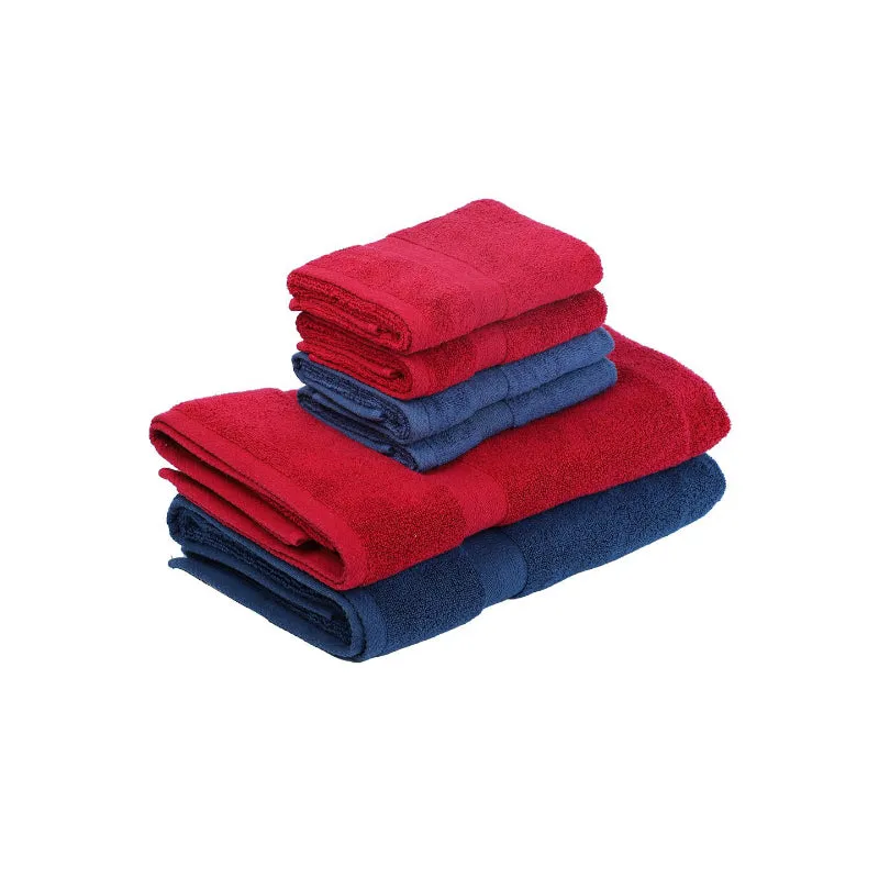 Miorah Hand & Face Towel Combo (Red & Blue) - Six Piece Set