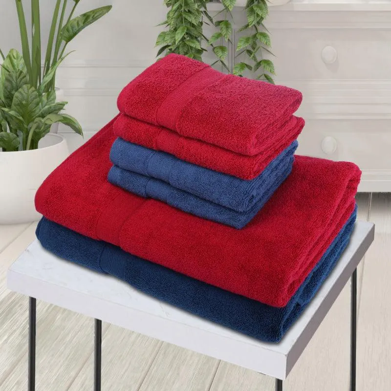 Miorah Hand & Face Towel Combo (Red & Blue) - Six Piece Set