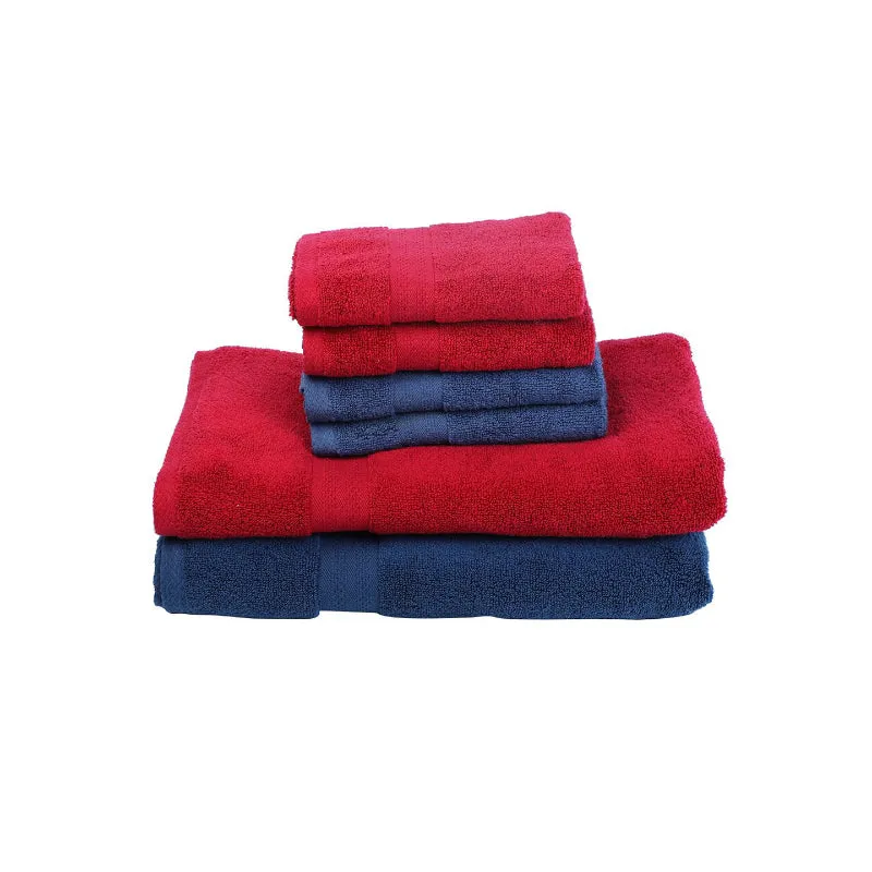 Miorah Hand & Face Towel Combo (Red & Blue) - Six Piece Set