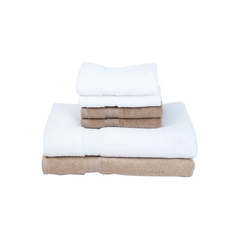 Miorah Hand & Face Towel Combo (White & Beige) - Six Piece Set