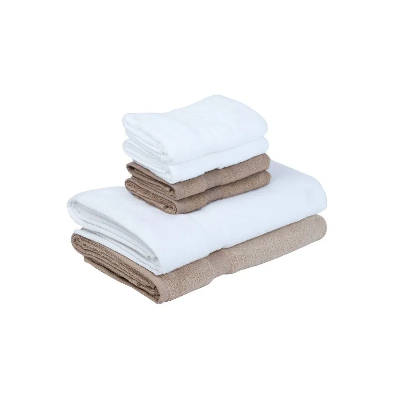 Miorah Hand & Face Towel Combo (White & Beige) - Six Piece Set