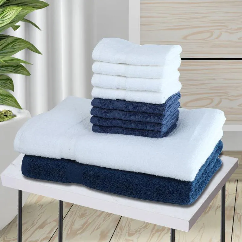 Miorah Towel Combo (White & Blue) - Set Of Ten