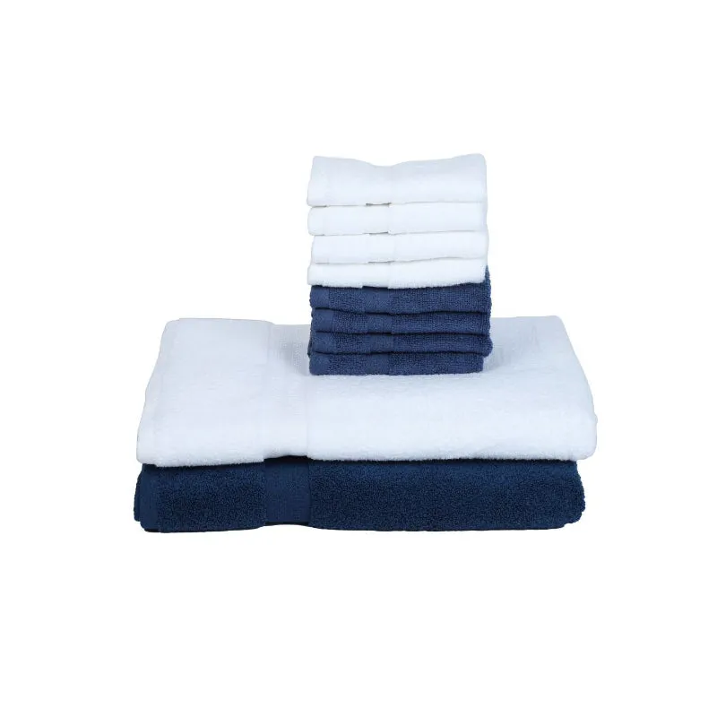 Miorah Towel Combo (White & Blue) - Set Of Ten