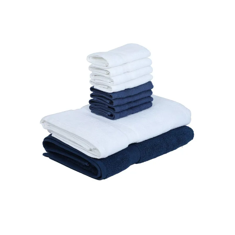 Miorah Towel Combo (White & Blue) - Set Of Ten