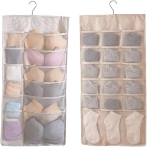 Multifunction Folding Dual-Sided Hanging Closet Organizer for Underwear, Stocking, etc (Biege)