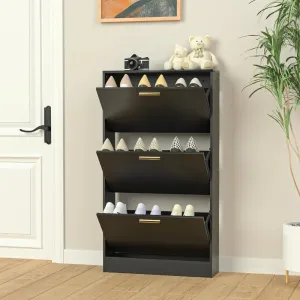 Narrow Shoe Storage Cabinet with 3 Flip Drawers, Hidden Wood Entryway Organizer