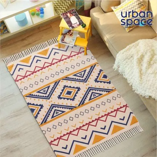 Natural Cotton Printed Door Mat with tassels - CPRugs_007