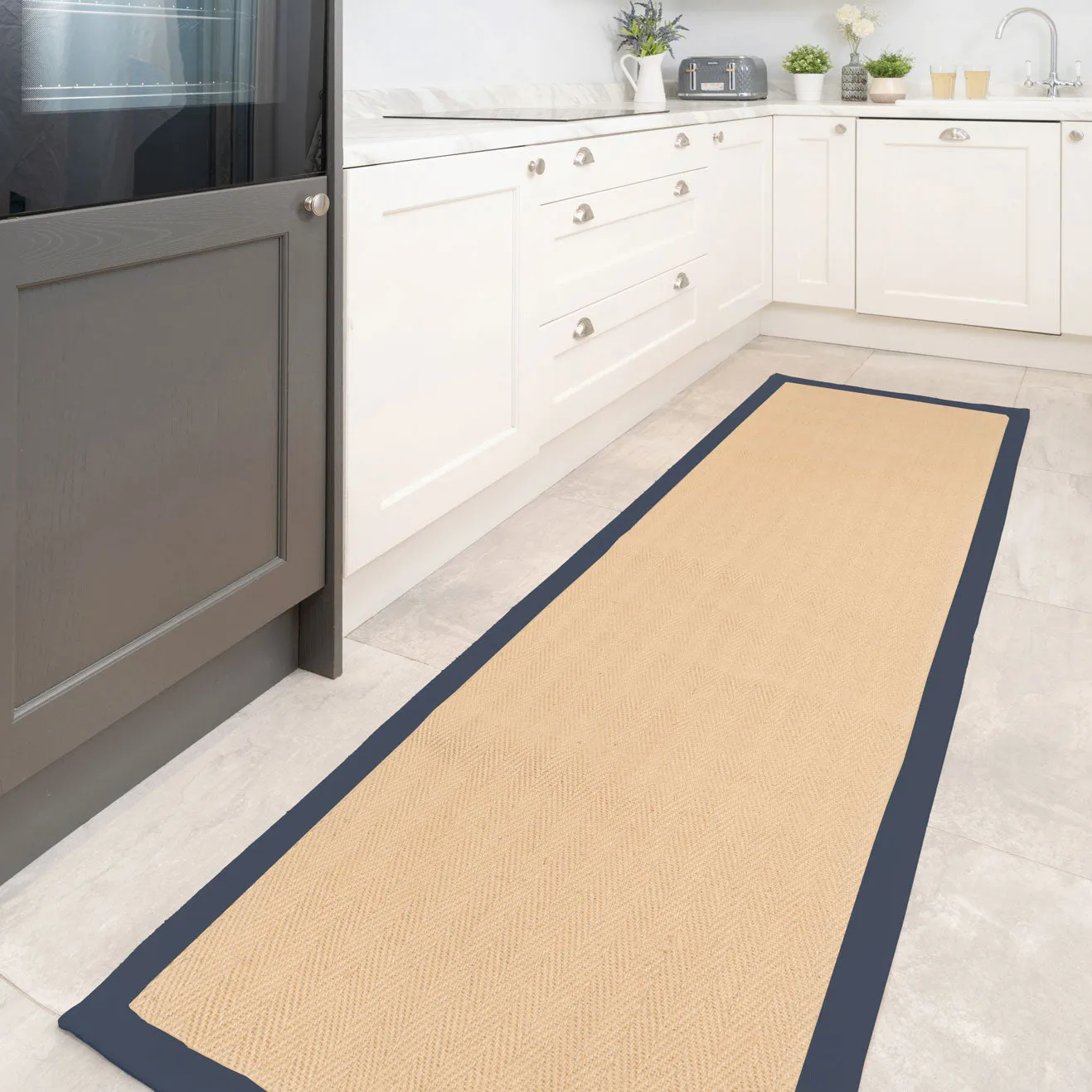 Navy Border Jute Runner Rug - Juliette Navy