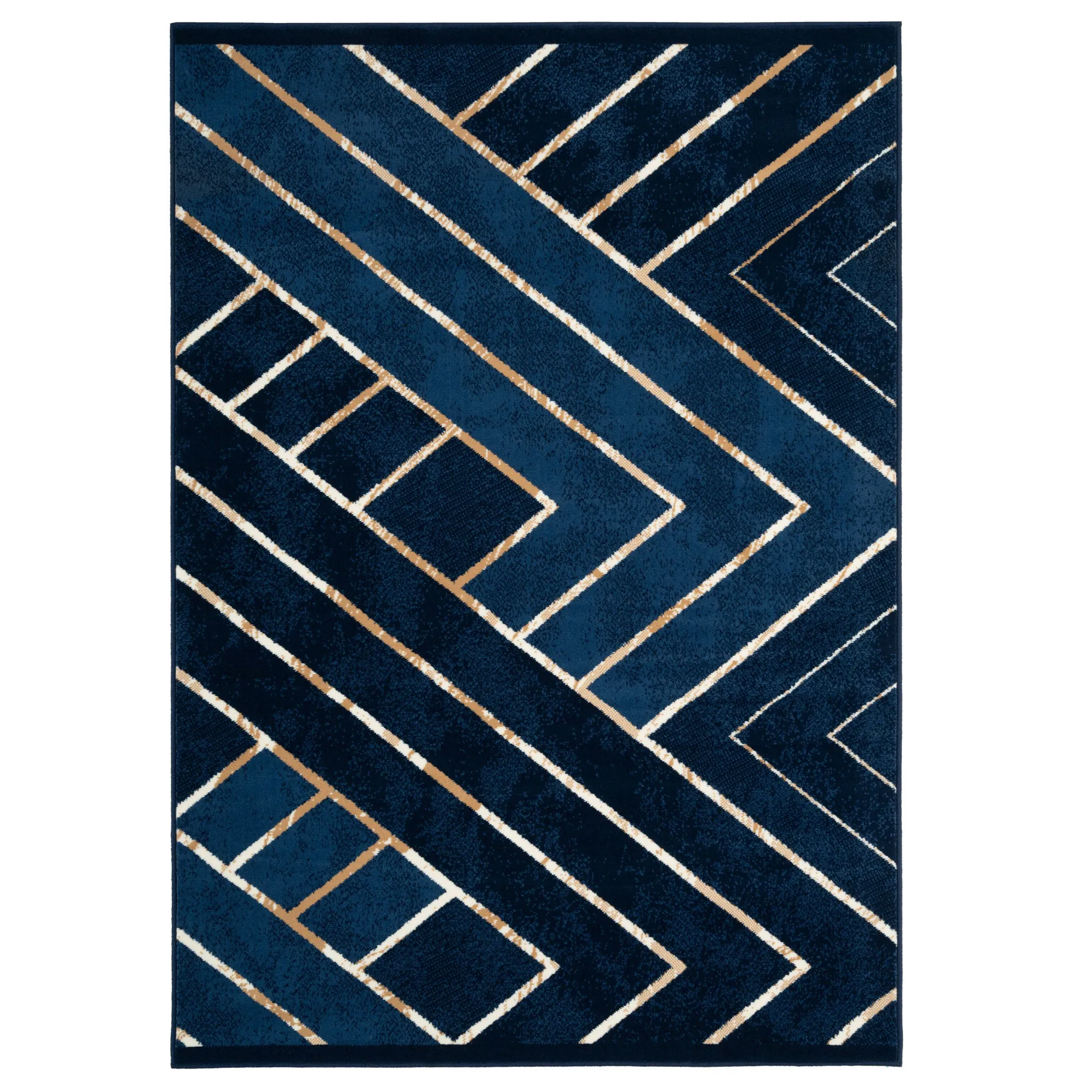 Navy Gold Art Deco Contempary Area Rug