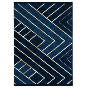 Navy Gold Art Deco Contempary Area Rug