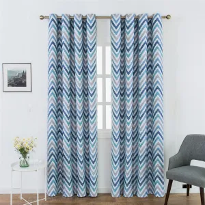 Nordic Geometric Chevron Eyelet Curtains - (Blue)