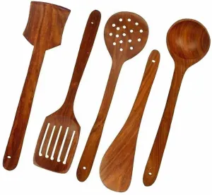 Oeuiva Wooden Cooking Utensil Set, Kitchen Tool (Set of 5)