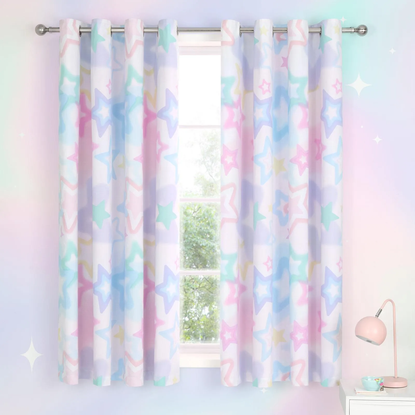 Ombre Stars Eyelet Curtains White