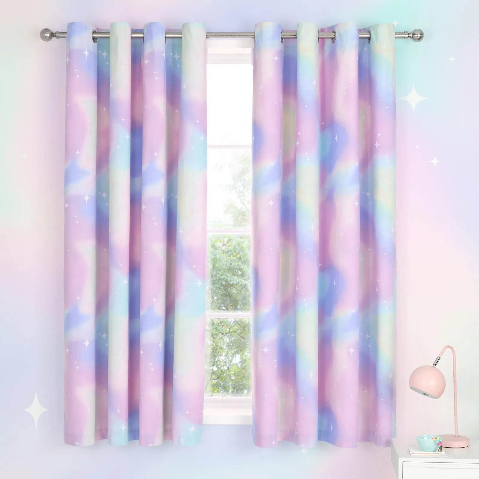 Ombre Stars Eyelet Curtains White