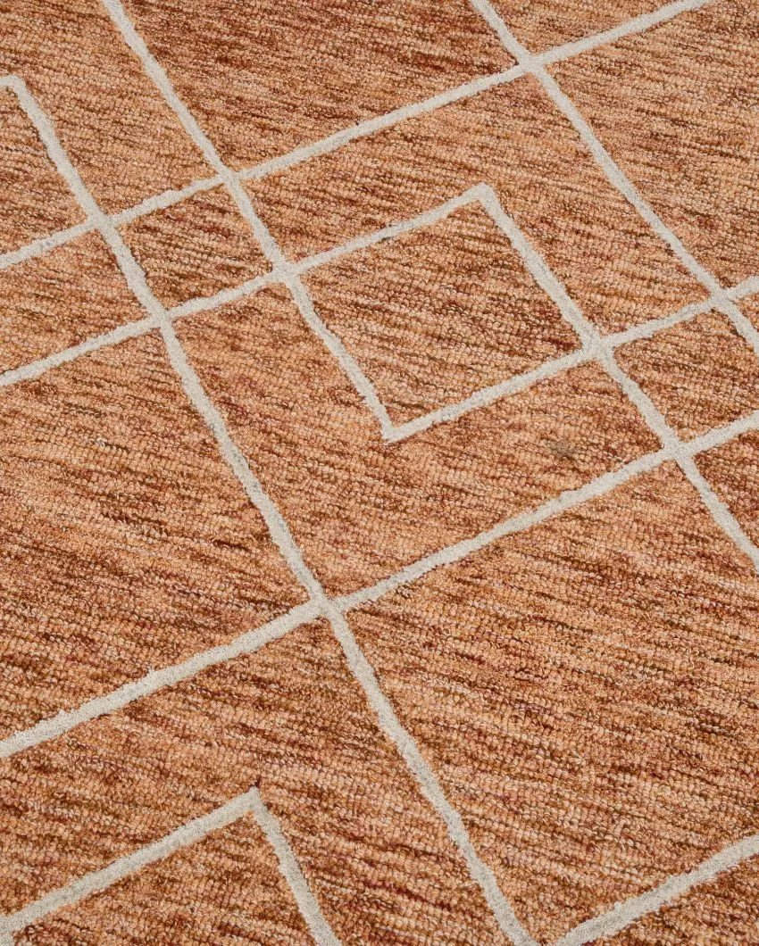 Orange Geometric Pattern Hand Tufted Carpet | 10 x 8 Feet