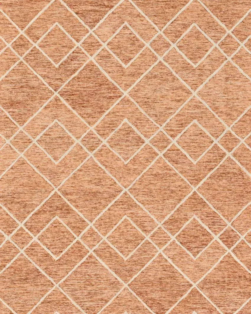 Orange Geometric Pattern Hand Tufted Carpet | 10 x 8 Feet