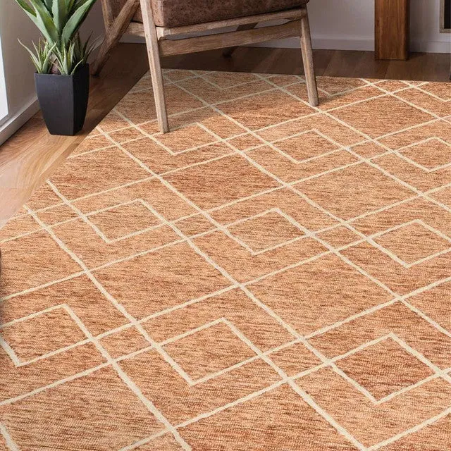 Orange Geometric Pattern Hand Tufted Carpet | 10 x 8 Feet