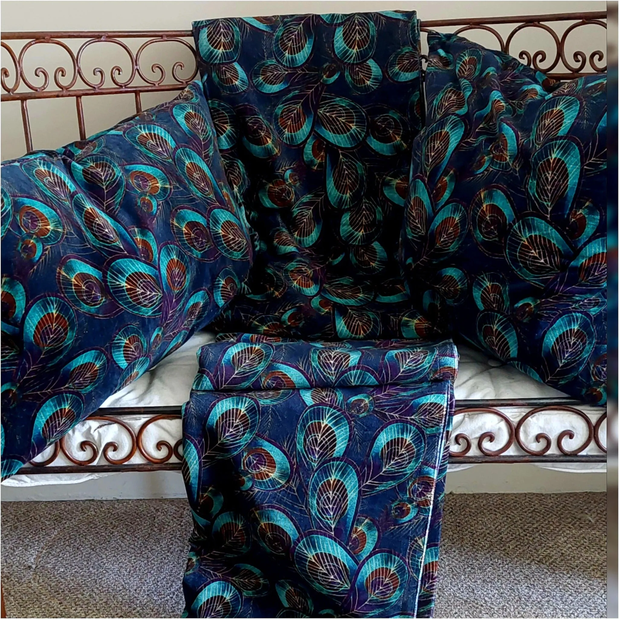 Peacock Design Cotton Velvet Lined Fully Lined Large Throw