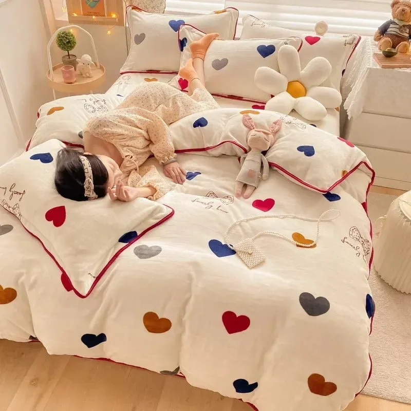 Polka Dot and Heart Winter Bedding Set