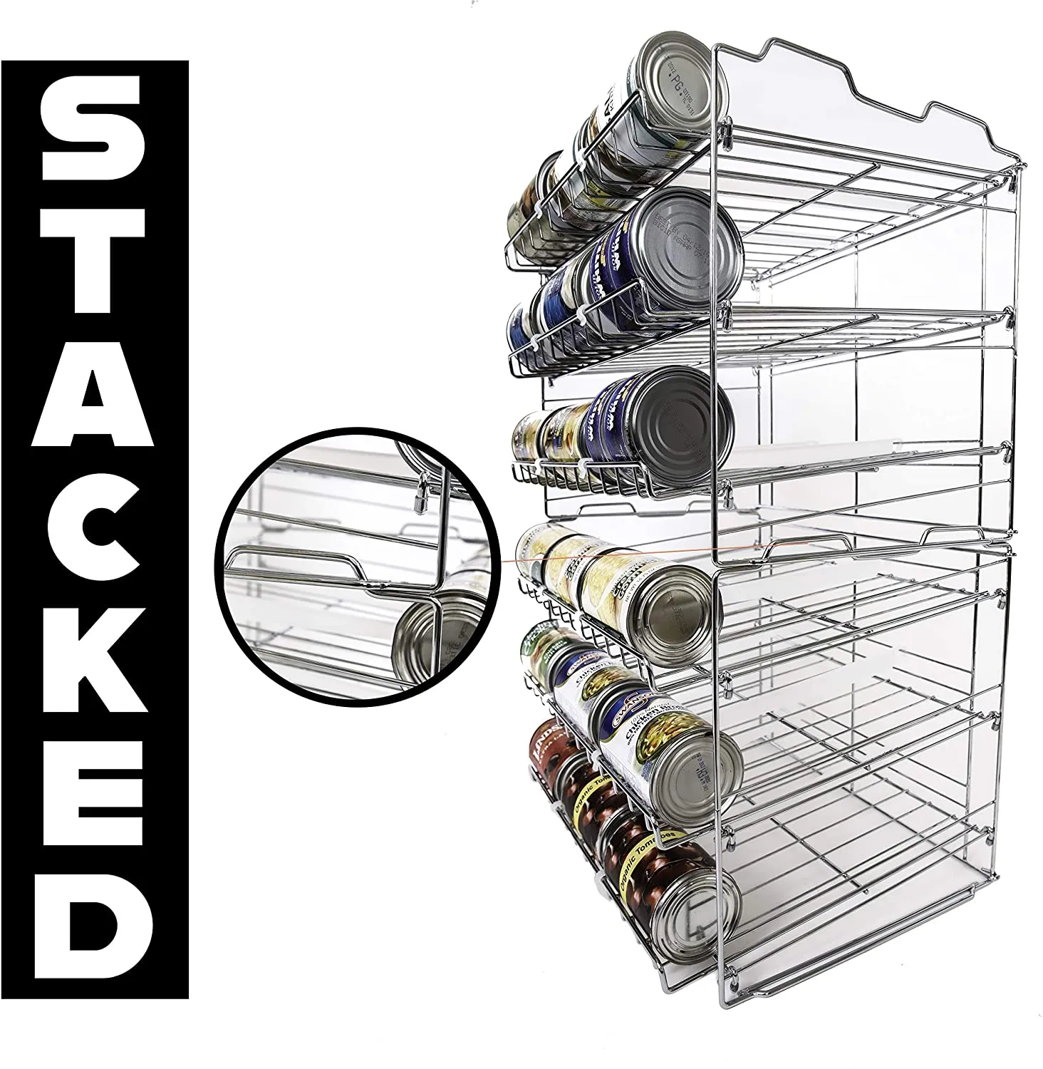 Premium 3-Tier Adjustable Can Rack Organizer - Set of 2 - Chrome