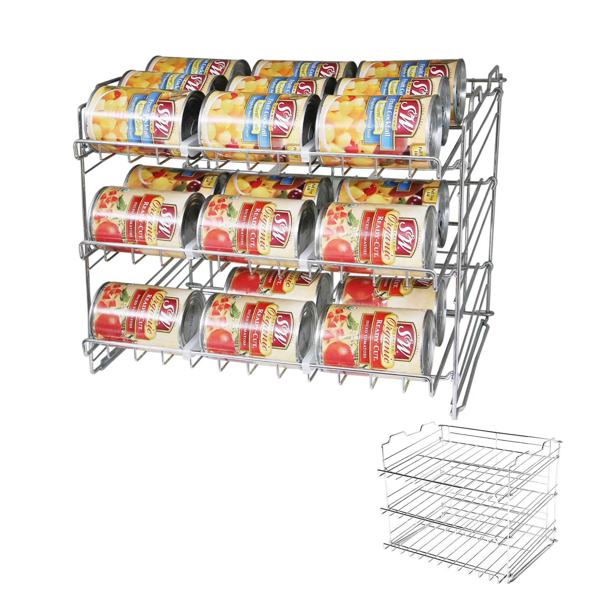 Premium 3-Tier Adjustable Can Rack Organizer - Set of 2 - Chrome