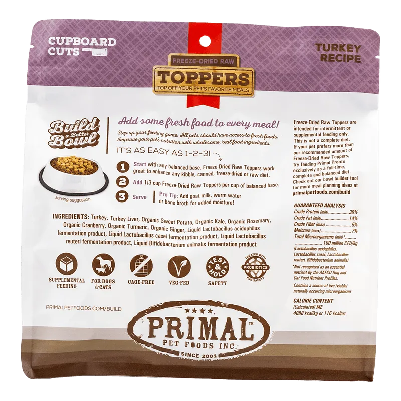 Primal Pet Foods Freeze Dried Raw Topper Cupboard Cuts Turkey