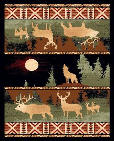 "Elk & Wolf" Cabin Area Rug - 5 x 7