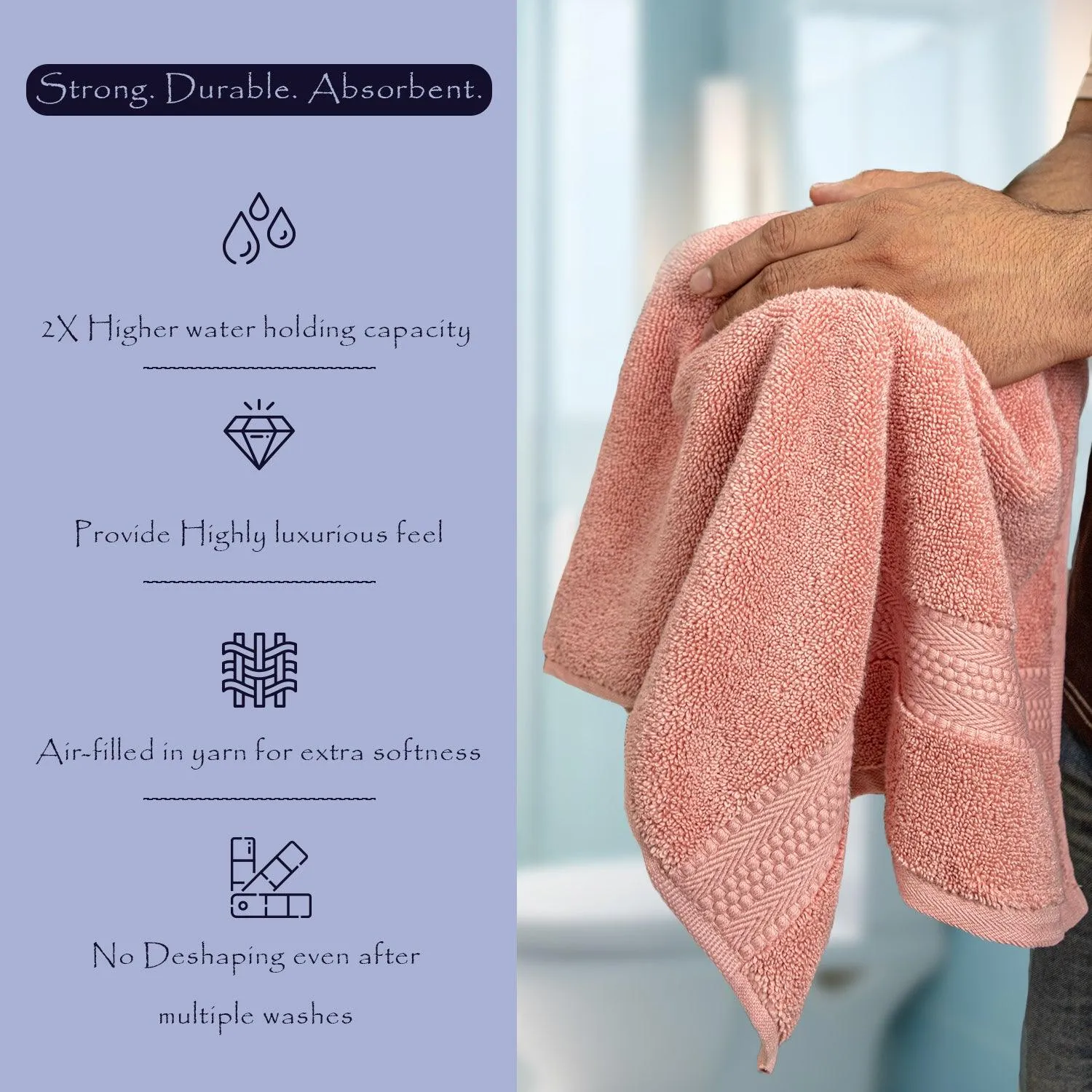 Rangoli Cloud Soft 100% Cotton Hand Towels | 625 GSM Ultra-Soft & Highly Absorbent | Quick Drying, Durable & Gentle on Skin | Perfect for Bathroom, Gym & Kitchen Use