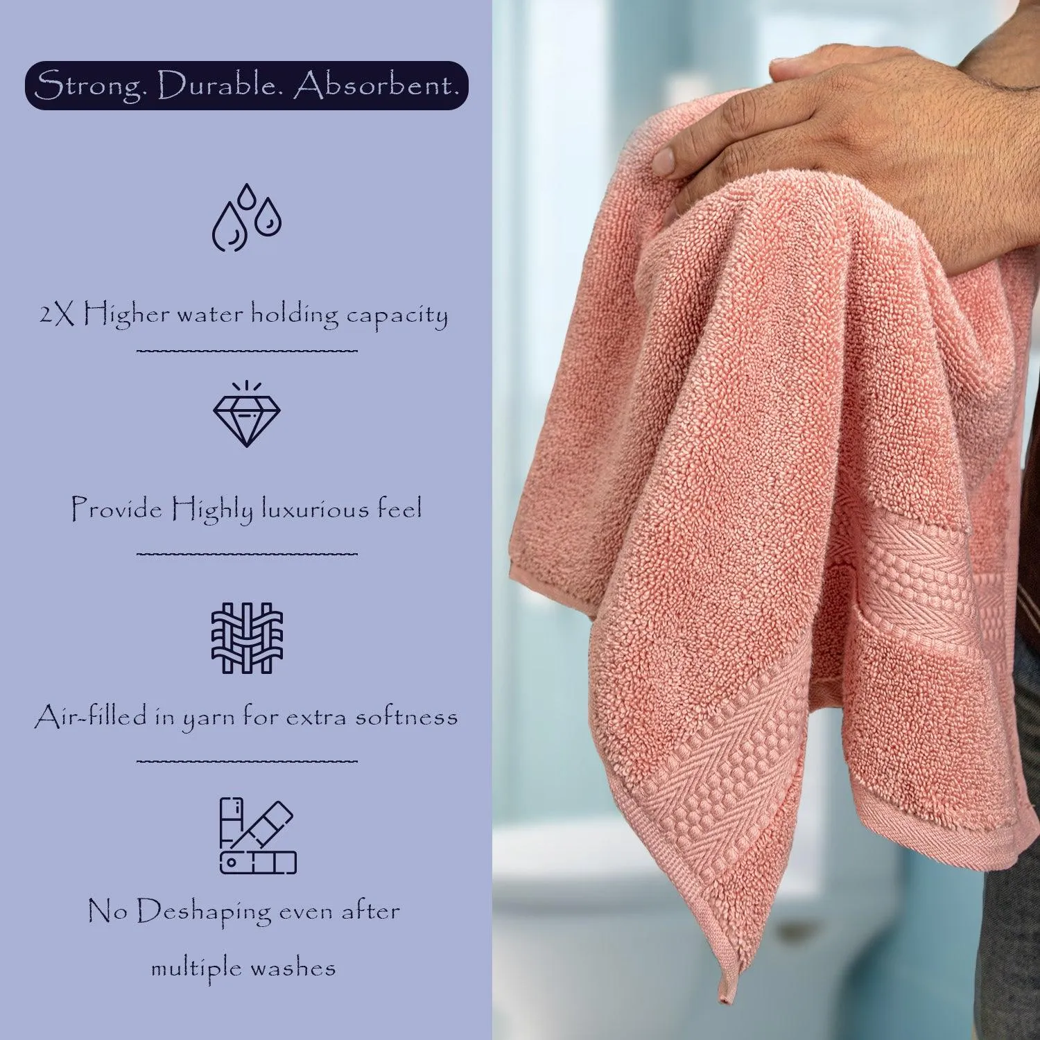 Rangoli Cloud Soft 100% Cotton Hand Towels | 625 GSM Ultra-Soft & Highly Absorbent | Quick Drying, Durable & Gentle on Skin | Perfect for Bathroom, Gym & Kitchen Use