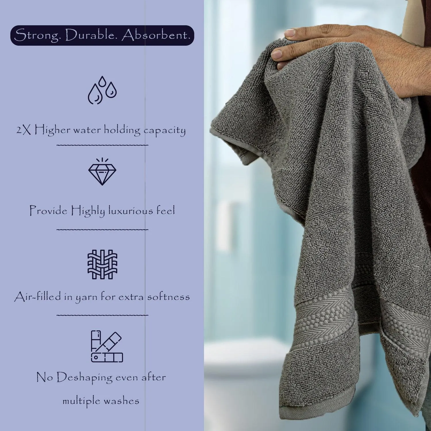 Rangoli Cloud Soft 100% Cotton Hand Towels | 625 GSM Ultra-Soft & Highly Absorbent | Quick Drying, Durable & Gentle on Skin | Perfect for Bathroom, Gym & Kitchen Use