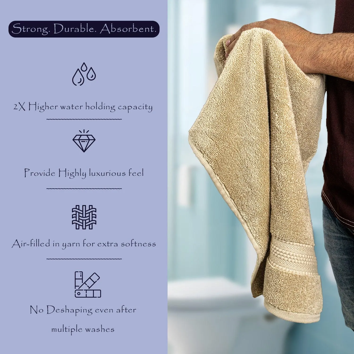 Rangoli Cloud Soft 100% Cotton Hand Towels | 625 GSM Ultra-Soft & Highly Absorbent | Quick Drying, Durable & Gentle on Skin | Perfect for Bathroom, Gym & Kitchen Use