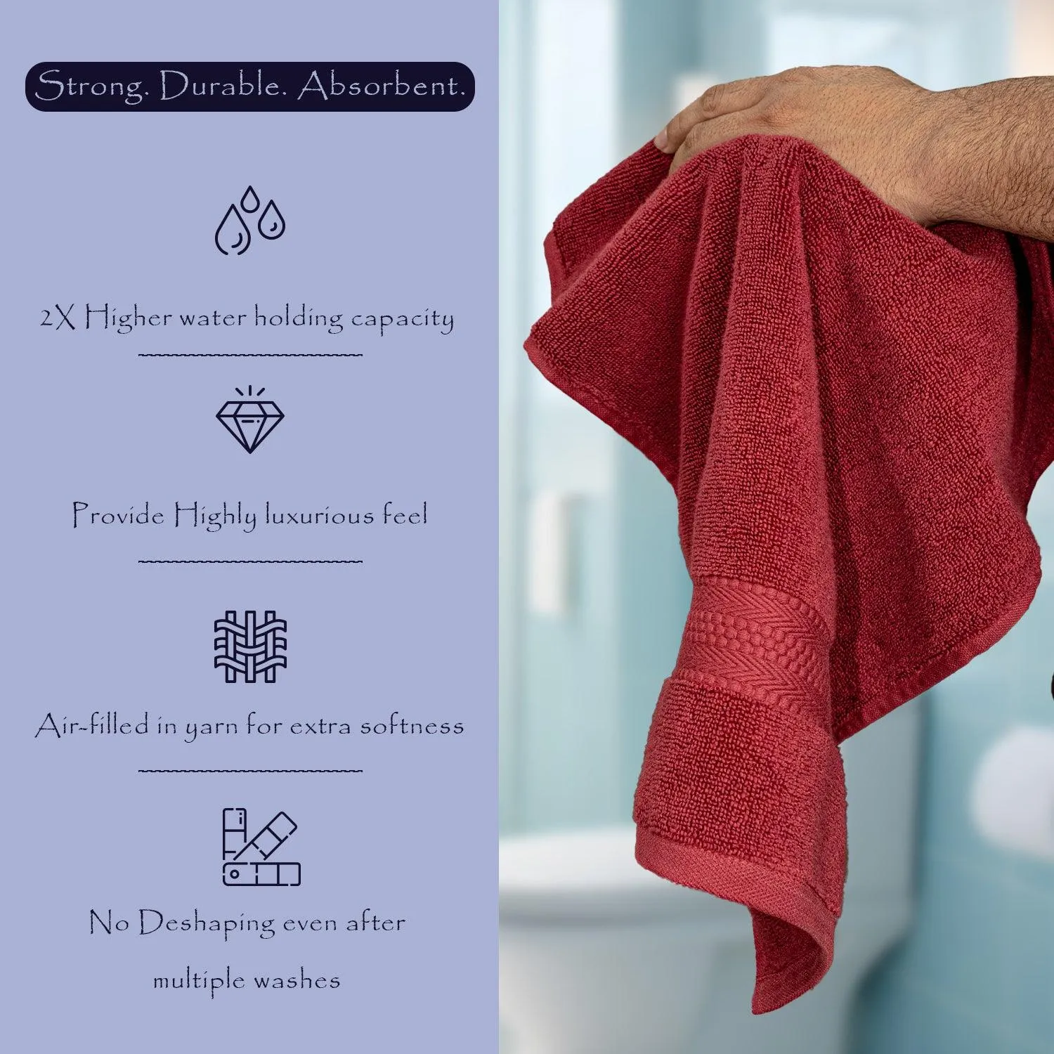 Rangoli Cloud Soft 100% Cotton Hand Towels | 625 GSM Ultra-Soft & Highly Absorbent | Quick Drying, Durable & Gentle on Skin | Perfect for Bathroom, Gym & Kitchen Use