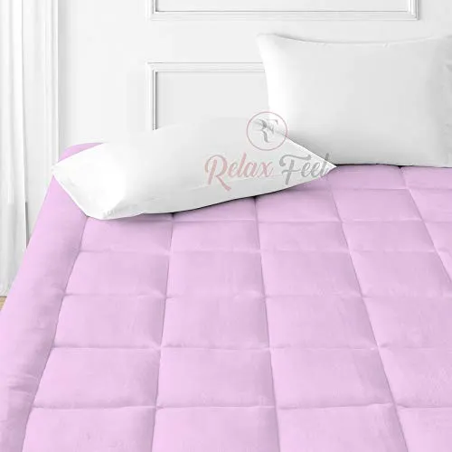 Relaxfeel 600 Gsm Microfiber 5 Star Cotton double Bed Soft Waterproof Quilted Mattress Topper/Padding for Comfortable Sleep - Pink - Double Size - 72 Inche X 72 Inche