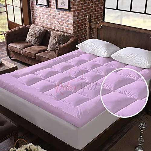 Relaxfeel 600 Gsm Microfiber 5 Star Cotton double Bed Soft Waterproof Quilted Mattress Topper/Padding for Comfortable Sleep - Pink - Double Size - 72 Inche X 72 Inche