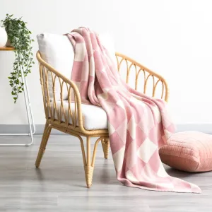 Renee Taylor Newport Checkered Cotton Knitted Blush Throw