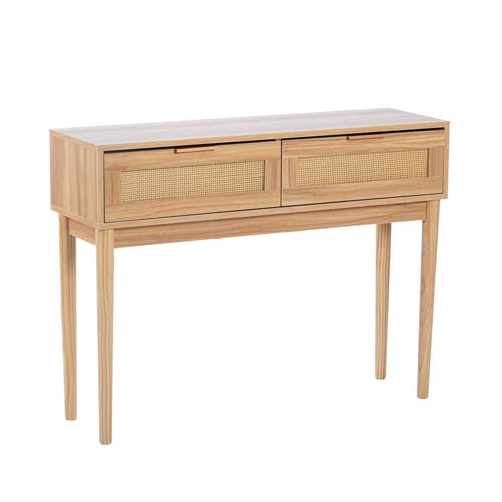 Retro Oak Rattan 2 Drawers Sideboard Side Table Console Table