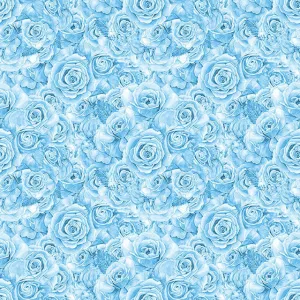 Roses Bouquet Cotton Curtain Fabric - Blue