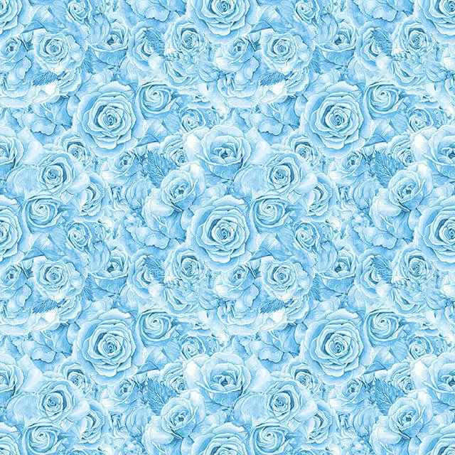 Roses Bouquet Cotton Curtain Fabric - Blue