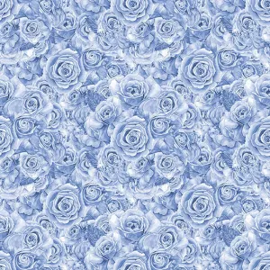 Roses Bouquet Cotton Curtain Fabric - Sapphire