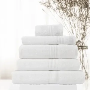 Royal Comfort 5 Piece Cotton Bamboo Towel Set 450GSM Luxurious Absorbent Plush  White