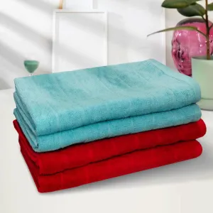 Sarda Bath Towel (Red & Light Blue) - Set Of Four