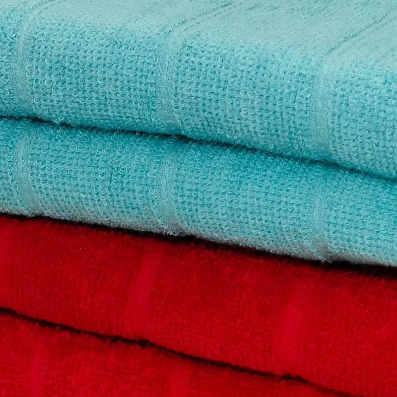 Sarda Bath Towel (Red & Light Blue) - Set Of Four